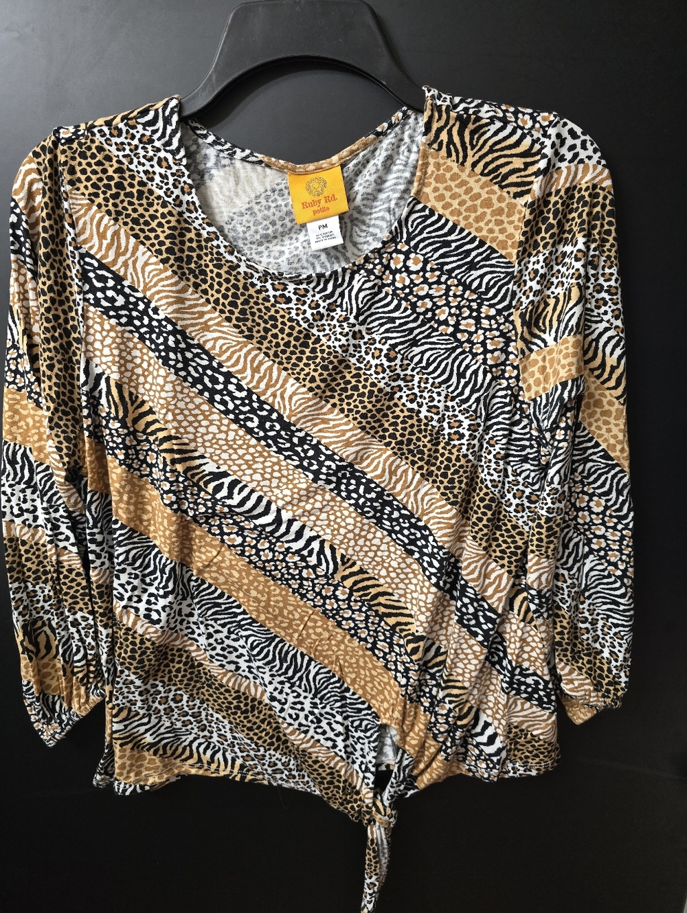 Ruby Rd. Women's Zebra and Leopard Print Blouse - Tan and Black
